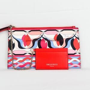Pucci Iconic Printed Leather Wristlet Pouch with Chain Card Holder